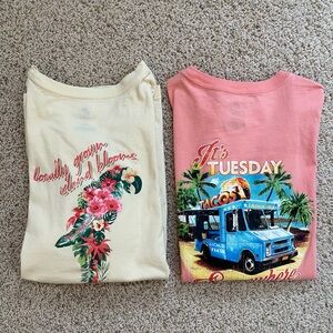 Caribbean Cream and Pink Short Sleeve Tees with Tropical Graphics